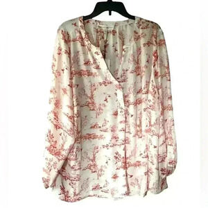 NWT Chelsea& Theadore Pink /red Bird and Tree Print Top Blouse Size 3X